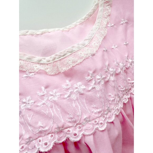 Vintage Pink Polycotton Voile Lace Embroidered Trim Peignoir Nightgown, One Size - Picture 12 of 16